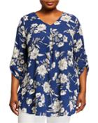 Plus Size Floral-print Pleated Top
