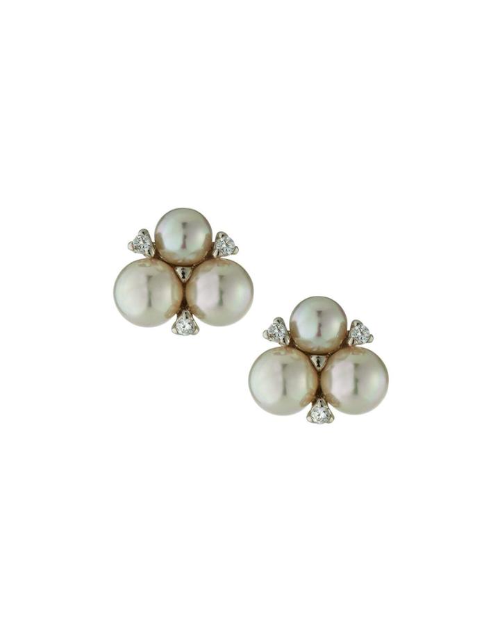 Pearl & Crystal Cluster Stud Earrings,