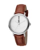34mm Cfc Stainless Steel Watch W/ Leather Strap, White/brown