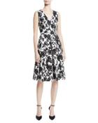 Floral-print Box-pleated Fit-and-flare Dress