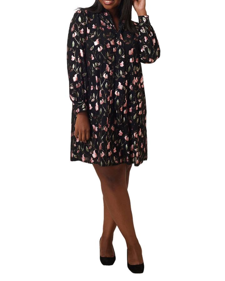 Plus Size Floral Foil Print Trapeze Dress