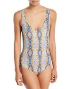 Sporty Printed-mesh One-piece