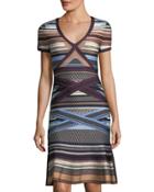 Short-sleeve Ikat-print Flounce Dress