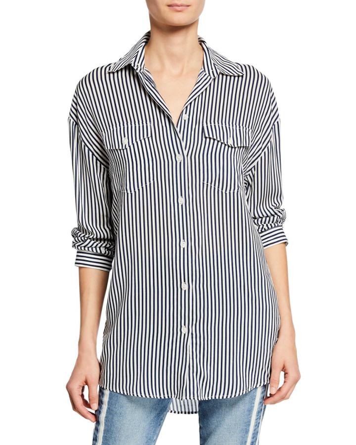 James Striped Button-down Shirt W/ Patch Pockets