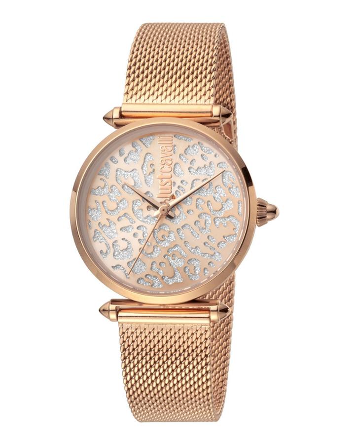 32mm Animal Glitter Watch W/ Mesh Strap, Rose Gold