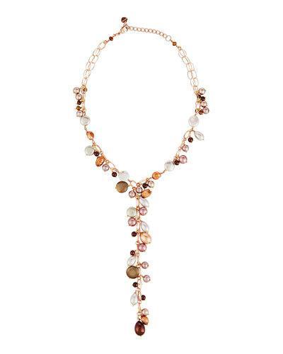 Copper Mixed Pearl Y-drop Necklace, Brown