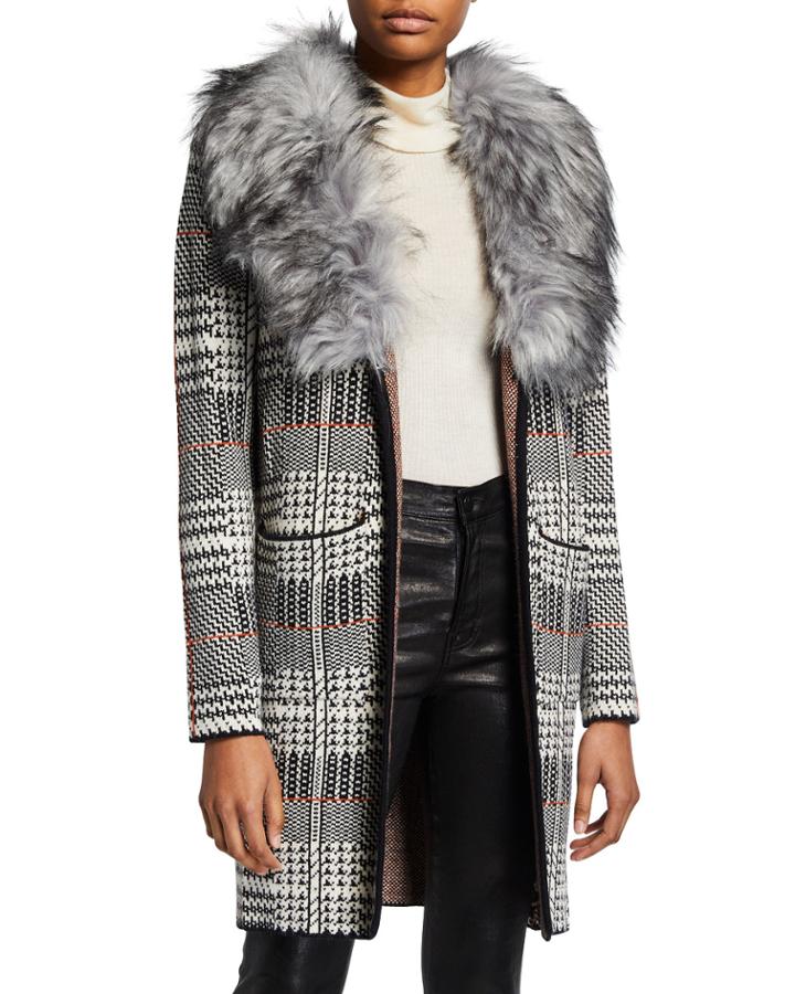 Faux Fur Plaid Cardigan