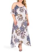 Plus Size Matilda Floral Cold-shoulder Flutter-sleeve Handkerchief Dress