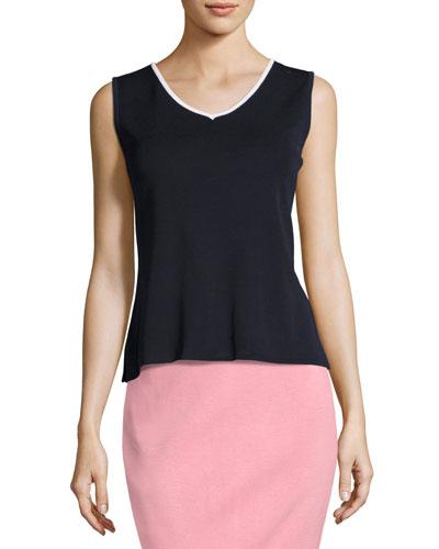 V-neck Knit Tank, Navy/white