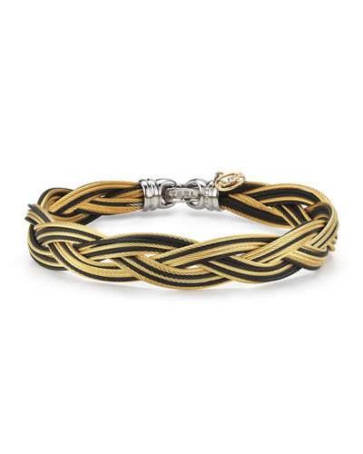 Braided Stainless Steel Micro-cable Bracelet, Black/yellow