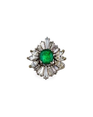 Platinum Emerald Mixed-cut Diamond Ring
