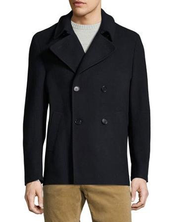 Double-breasted Cashmere Pea Coat, Blue
