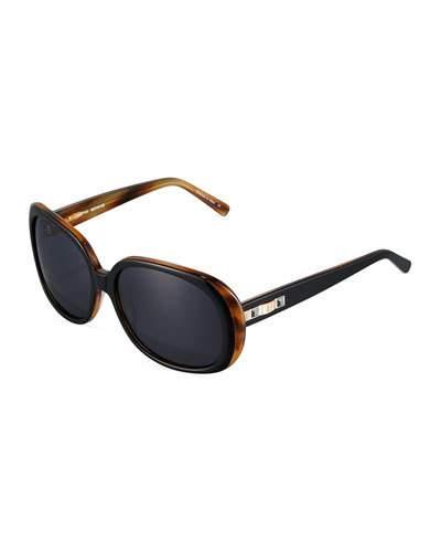 Two-tone Square Havana Plastic Sunglasses, Onyx