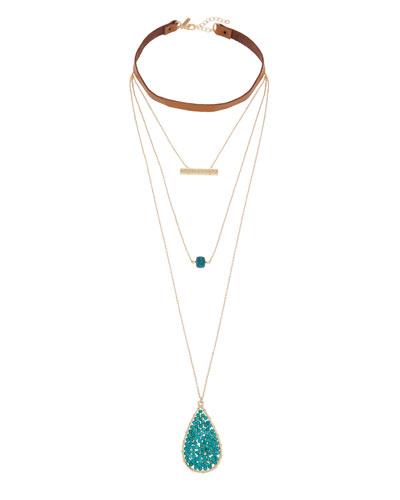 Multilayer Leather Choker Necklace, Blue