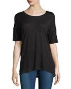Boat-neck Half-sleeve Tee, Black