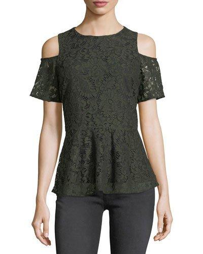 Cold-shoulder Lace Peplum Blouse
