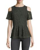 Cold-shoulder Lace Peplum Blouse
