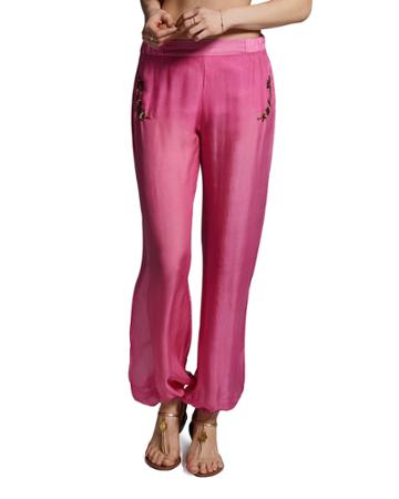 Jasmine Silk Chiffon Embroidered Trousers, Pink
