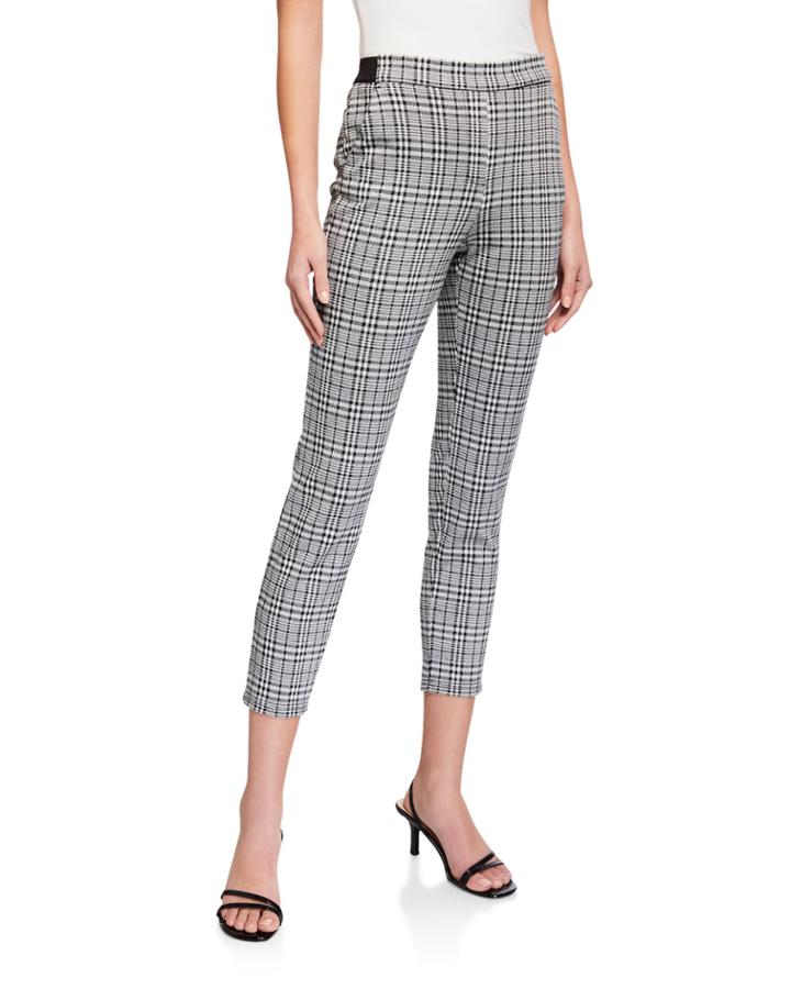 Pull-on Plaid Cropped Pants W/ Pockets