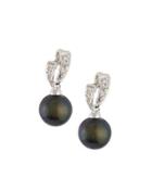 14k Black Freshwater Pearl & Diamond Earrings