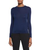 Long-sleeve Crewneck Cashmere Sweater, Prussian Blue