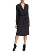 Dean Draped Twill Long-sleeve Wrap Dress
