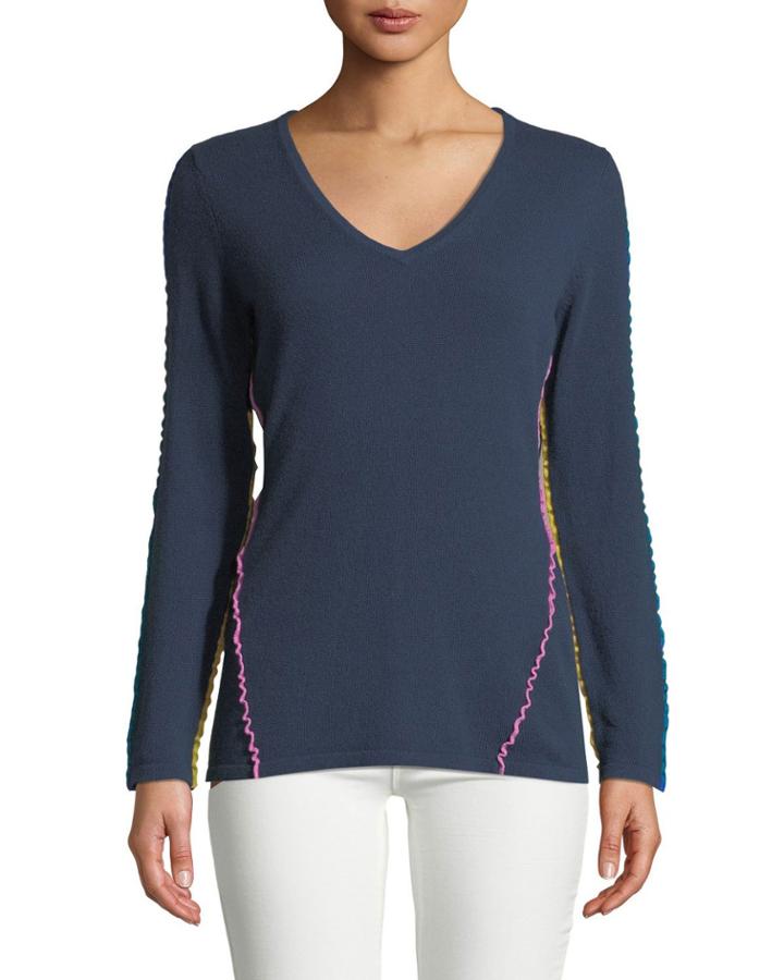 Ruffle-trim Cashmere V-neck