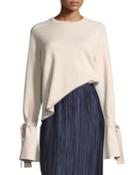 Silk-back Crewneck Bell-sleeve Wool Top