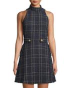 Metallic Plaid Belted Fit-and-flare Dress