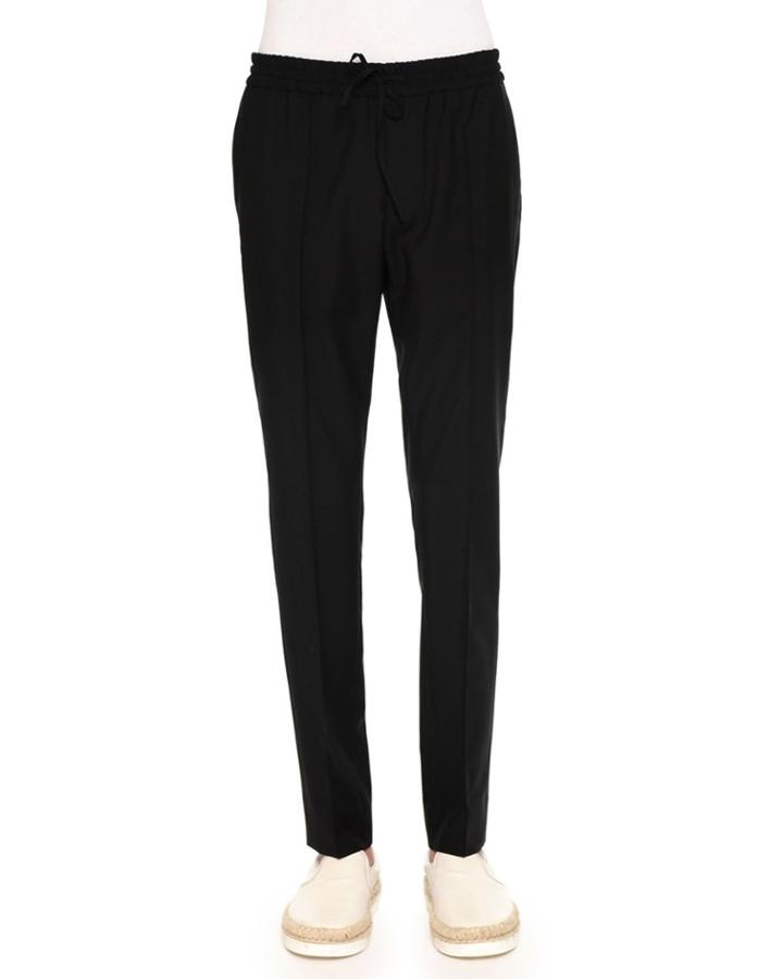 Tapered-leg Drawstring Trousers, Black