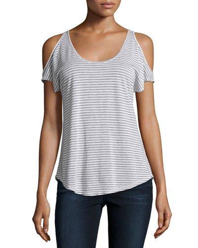 Cold-shoulder Stripe Tee, Gray/white