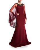 Jeweled Cape Racer Gown