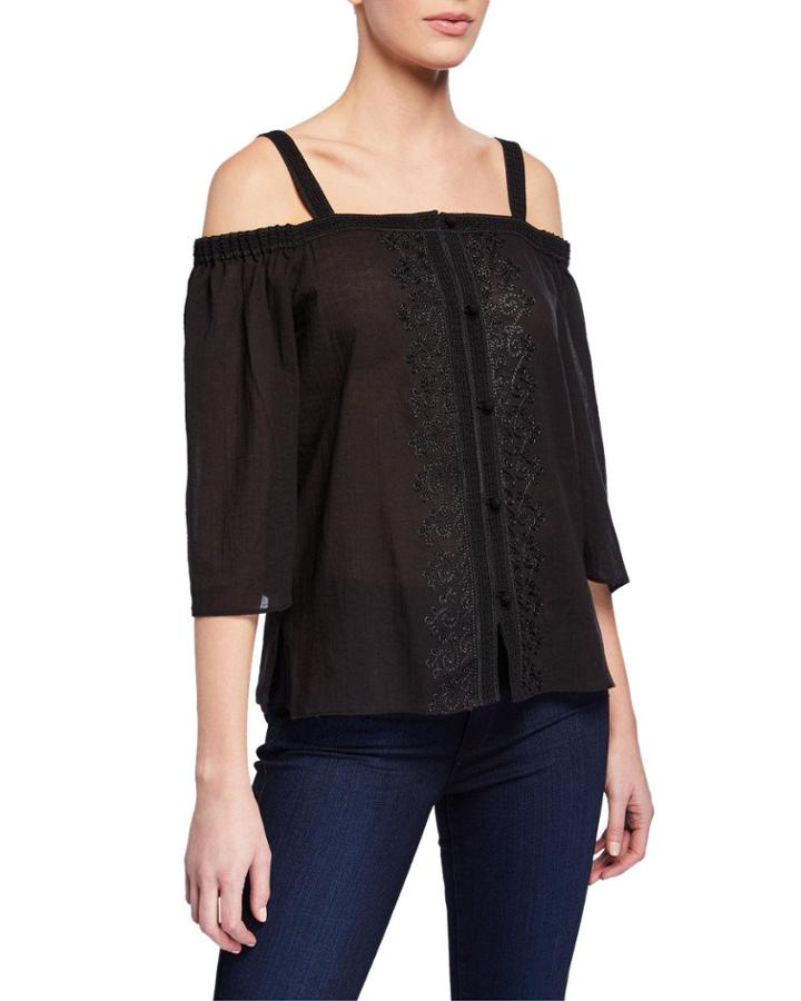 Rose Water Cold-shoulder Cotton Top