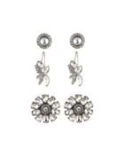 Floral Crystal Earring Trio, Set Of Three,