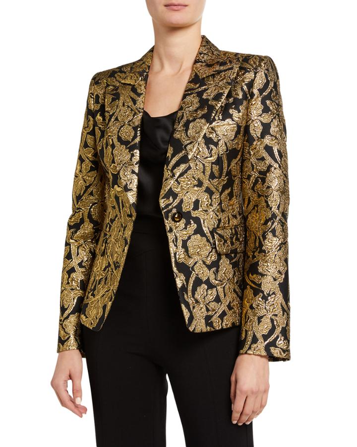 Jacquard One-button Silk-blend Blazer