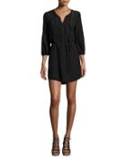 Saxona Split-neck Silk Mini Dress, Black
