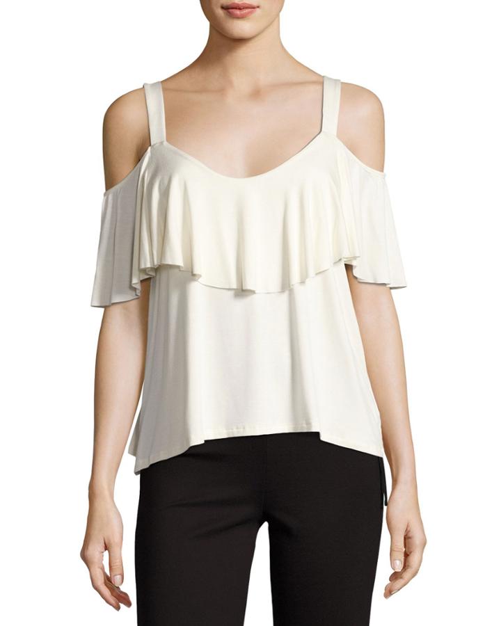 Bella Envelope Cold-shoulder Top, Beige