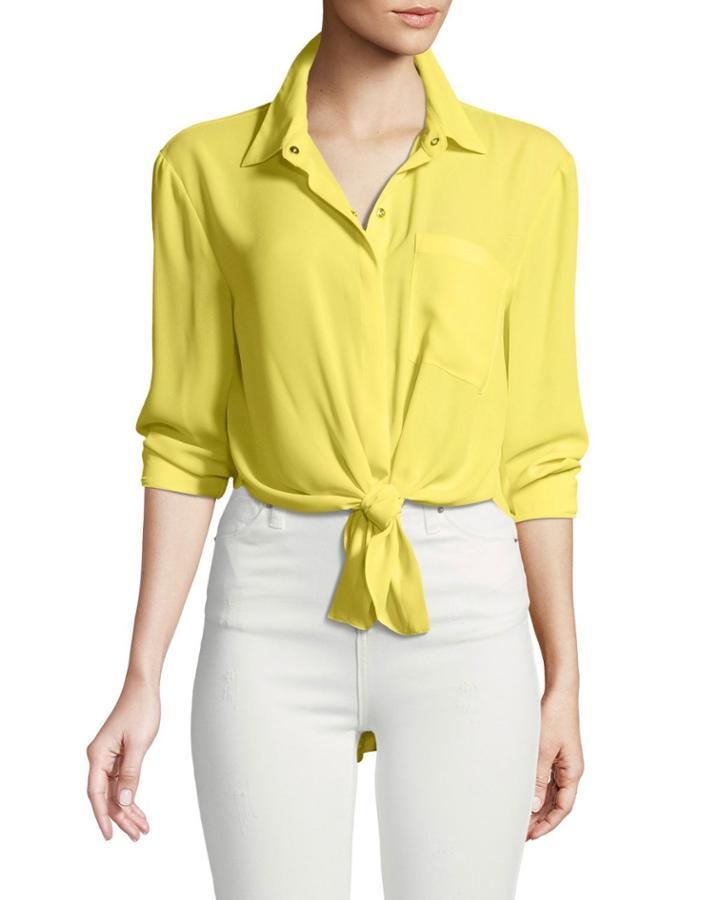 Button-front Long-sleeve Blouse