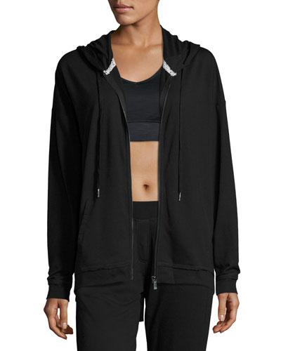 Lace-back Zip-front Jacket, Black