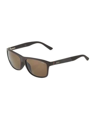 Two-tone Plastic Rectangle Sunglasses, Brown