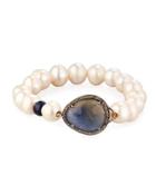 Freshwater Pearl, Sapphire & Diamond Beaded Stretch Bracelet