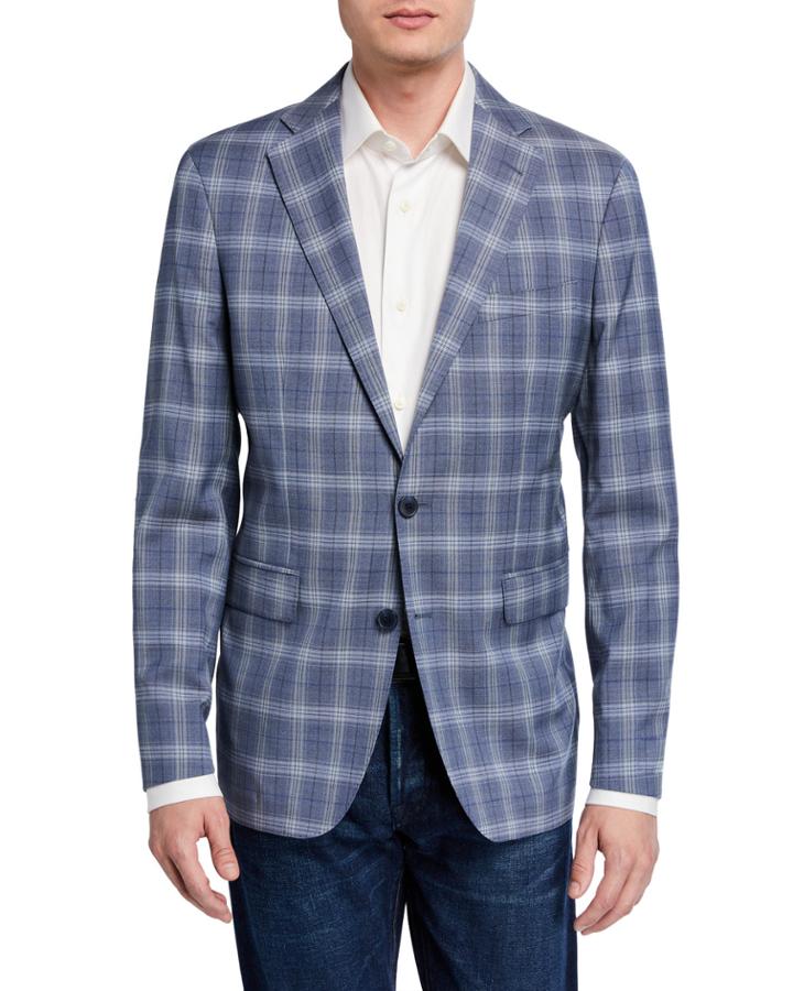 Men's Bold Plaid Wool-blend Blazer