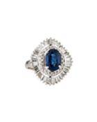Estate Platinum Diamond & Sapphire Ring,