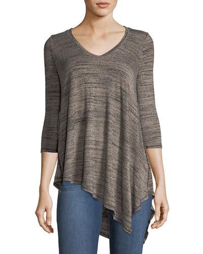 3/4-sleeve Asymmetric High-low Knit Top