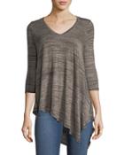 3/4-sleeve Asymmetric High-low Knit Top