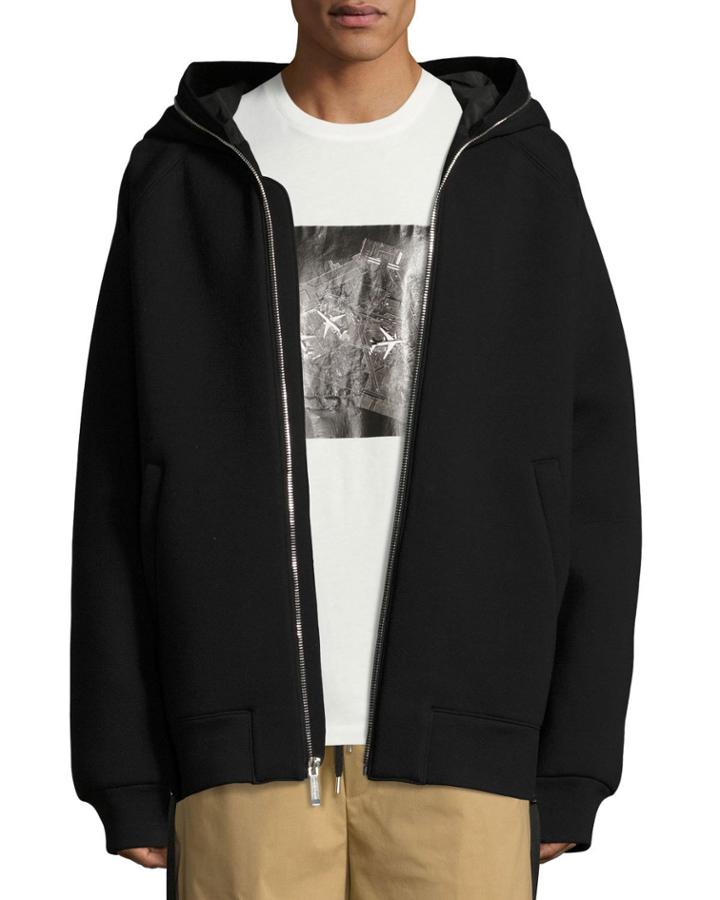 Oversized Full-zip Neoprene Hoodie, Black