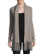 Fringy Ribbed Open-front Cardigan