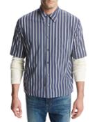 Narrow-stripe Short-sleeve Pleat-back