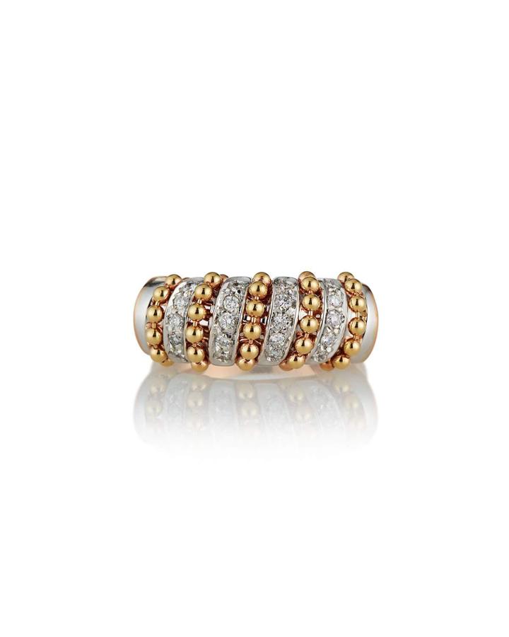 Estate 18k Rose Gold Beaded Diamond Ring,