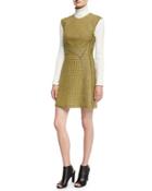 Sleeveless Plaid Trapunto Mini Dress, Yellow